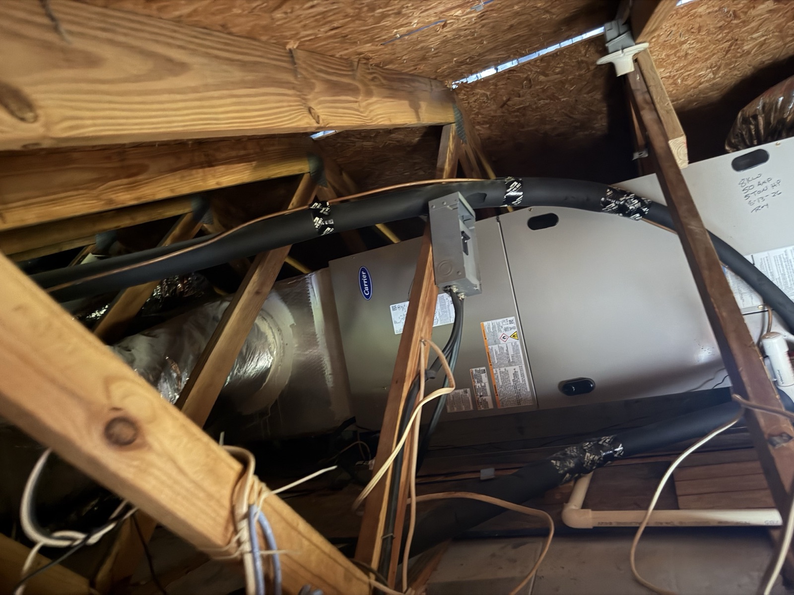 New Carrier air handler installed in a home attic in Homosassa, Florida